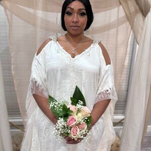 Chic  Boho Inspired White Embroidered Wedding Dress